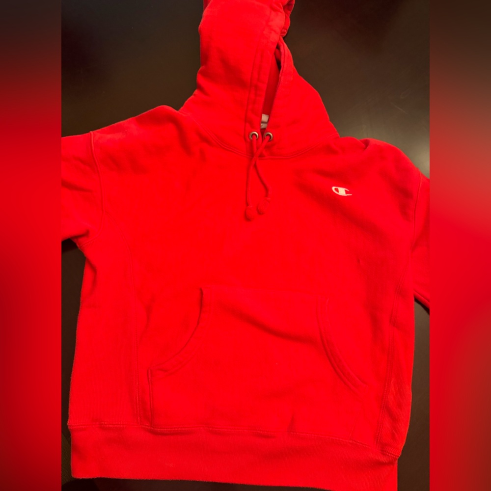 Champion Bright Red Pullover Hoodie with Small Logo